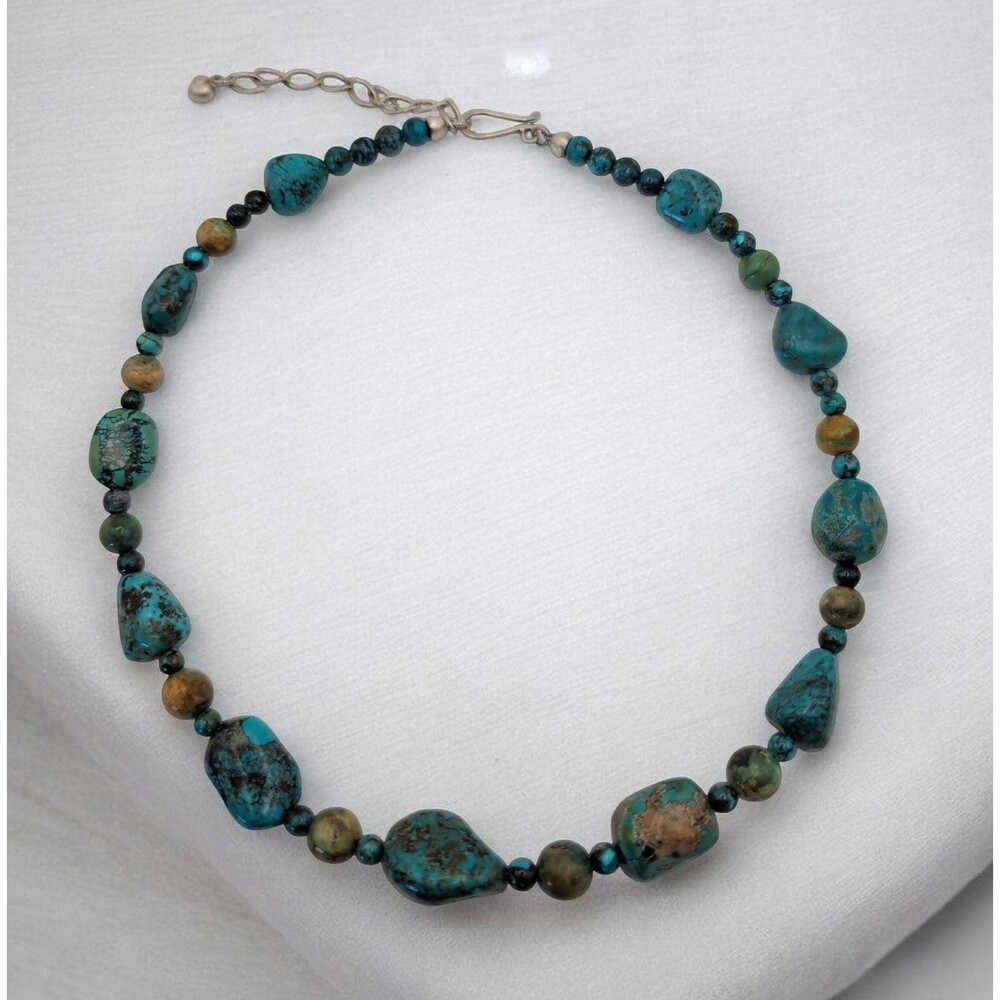 Jay King DTR Turquoise Nugget Bead Mine Finds Sterling Silver Necklace 21 Inches